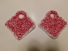 Set Of 2 Crochet Kitchen Mitered Square Scrubbies  Color Cherry   White