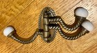 Antiqued Brass Porcelain Knob 3 Hooks Wall Mount Towel Hanger Coat Hooks Metal