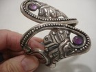 Vintage Taxco Mexico Sterling Silver Amethyst Purple Hinged Clamper Bracelet