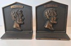 Antique Bronze Abraham Lincoln Bookends Set Head Profile 