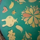 Vintage Round Pill Box Organizer Case Gold Tone Ghost Bunny Green Floral