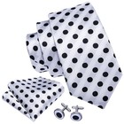 4-pcs-men s Tie White Dots Necktie Hankie Cufflinks Tie Pin Set Wedding Gift