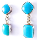  1 1  Turquoise 925 Sterling Silver Southwestern 2-stone Dangle Drop Earrings 5g