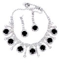 Black Crystal Choker Rhinestone Necklace Earring Set Bridal Prom Pageant