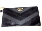 Michael Kors Jet Set Large Zip Clutch Black Chevron Stripe Leather Wristlet Nwt