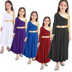 Kids Girls Dance Dress Stage Church Long Sleeve Dancewear Liturgical Tunic Gold