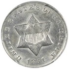 1851-o Three Cent Silver Pcgs Au55 White Coin Scarce Key Date