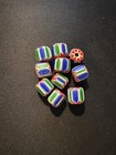 10 Chevrons Striped Glass Beads - Blue Green -12-12mm Vintage  b1163 