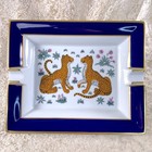 Vintage Hermes Paris Ashtray Change Tray Porcelain Leopard Dark Blue Gold Rim