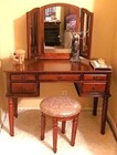 Ladies Vanity Table Set Brown Wood Girls Make Up Storage Desk Mirror   Stool
