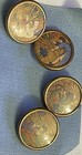 Vintage Enamel Story Scene Buttons Set Of 4 Brass Shank Painted Under Glass