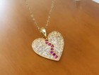 Heart Pendant Chain Simulated Ruby moissanite Round Cut 14k Yellow Gold Finish