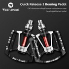 West Biking Quick Release Bicycle Pedals 3 Sealed Bearing Aluminum Pedals Black
