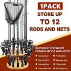 1-pack V12 Fishing Rod Holder For Garage - Wooden Round Storage Organizer Stands