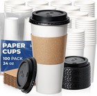 24 Oz 100 Pack To Go Coffee Cups With Lids And Sleeves  Disposable Paper Coff   