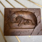 Swiss Lion Of Lucerne Antique Carved Wood Plaque Bas Relief Hand Carved Bravery