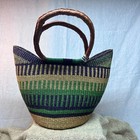 U-shopper Ghana Basket  market Basket - Blue   Green Leather Handles