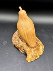 Vtg Hand Carved Wooden Quail Bird Sculpture Manzanita Burl Base Original Label