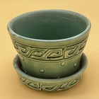 Vintage Mccoy Pottery Planter Green Greek Key Hobnail Pot Saucer Flower Pot 3    
