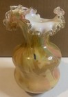 Antique Victorian Splatter Art Glass Vase  Ruffled Top Free Shipping Usa 