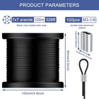 328ft 304 Stainless Steel Wire Rope Cable  Black Vinyl Coated  150pcs 1 16  alum