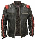 Men Moto Jacket Cafe Racer Vintage Retro Distressed Biker Black Leather Jacket