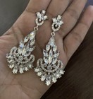Long Silver  Clear Earrings White Bridal Rhinestone Drop Pageant Crystal  2 75   