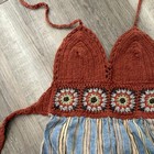 Women s Crochet Halter Romper Striped Cotton Adjustable Strap Boho Size S