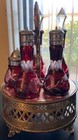 Vintage Mermod Jaccard Ruby Red Cruet condiment castor Set 11  H