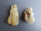 2 Vintage Chinese Jade Pendants - Pea Pods   Double Gourd