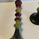 Pier 1 Metal Candle Holders Painted Set Of 2 Red gold green Color Stack 9 5   