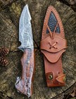 10    Damascus Steel Hunting Skinner Knife    custom Fixed Blade With Leather Sheath