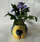 Vintage New Creative Enterprises Yellow Goldfinch Bird Figurine W Purple Flowers
