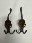 Vintage Brass Lion Head Wall Hooks Pair   Victorian Double Coat Hat Hooks