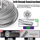 Stainless Steel Cable 75ft 6400lb 7x19 Wire Rope Aircraft Hannger Clamps Thimble