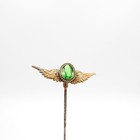 Antique Brass Wings With Green Oval Stone Hatpin Hat Pin