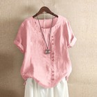 Plus Size Women Cotton Linen Baggy Tops Short Sleeve Casual Loose T-shirt Blouse