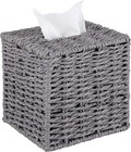 Gray Paper Rope Woven Square Facial Tissue Box Cover Holder W  Open Bottom