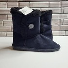 New Us Sport Girls Black Boots Size 2 Moccasin Style Fur Button Comfy Warm Shoe