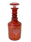 Vintage Cranberry Red Cut To Clear Glass Decanter Bottle With Stopper Grapes 10 