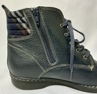 New Clark   s Navy Pebble Leather Ankle Boots Plaid Detail   Zipper Side Size 10