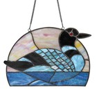 Stained Glass Window Panel Suncatcher Swimming Loon Multicolored Hanging Chain