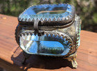 Antique Victorian Era Metal   Beveled Glass Jewelry Casket Case Brass Ormolu
