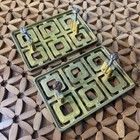 Set Of Two Vintage Large Asian Inspired Brass Drawer door Pulls 4 1 2 By 3   