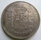 1871 Spain Amadeo I Silver 5 Pesetas Vf xf  Sd-m Km 666