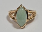 14k Yellow Gold Marquise Shape Jade Solitaire Ring   Awesome Setting   Vintage