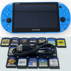 Sony Ps Vita Aqua Blue Pch-2000 W random 3 Games   8gb Memory Card   Usb Cable