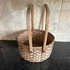 2 Vtg Gathering Baskets Wooden Bent Wood Handles Swing Handle Fruit Market Farm