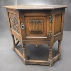 Old Charm Solid Oak Cabinet Side Table Carved Tudor Vintage Royal