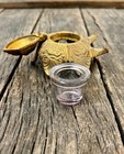 Antique Brass Inkwell - Victorian Lidded Metal And Glass Inkwell